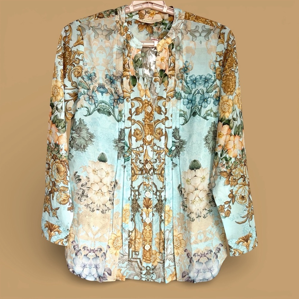 Soft Surroundings Floral Baroque Button Up Shirt Women Sz XS Cottage NWOT READ - Picture 3 of 16